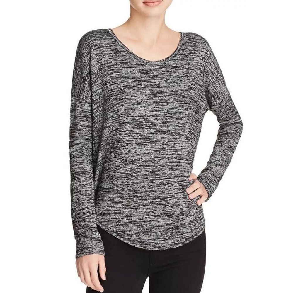 rag & bone Hudson Long Sleeve Crew Neck Pullover Tee Shirt Black Heather Small
